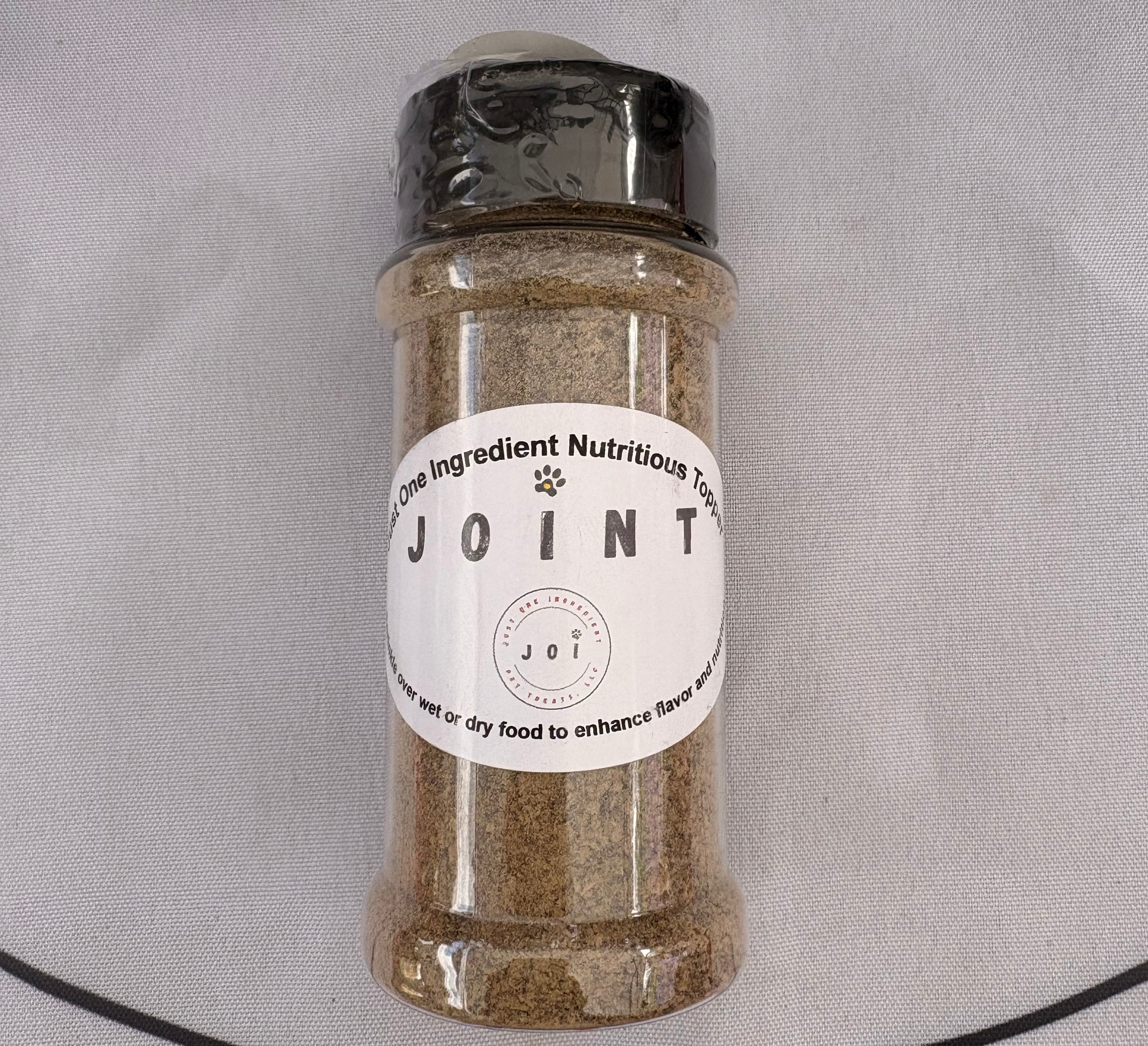 Bottle of 'JOINT' with a label on a gray background