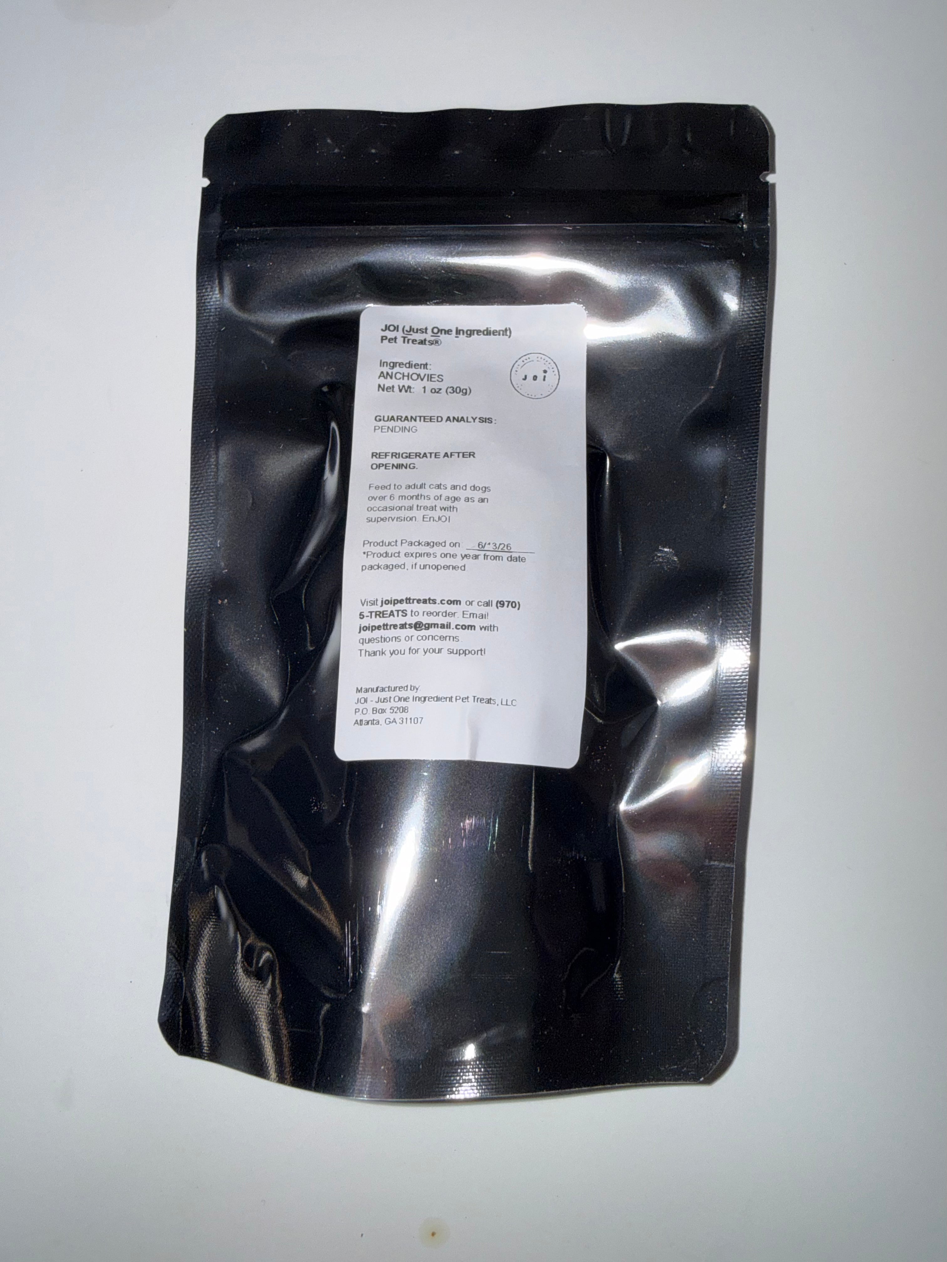 Packaging with a product ingredients, nutrition analysis, and storage instructions white label on a white background