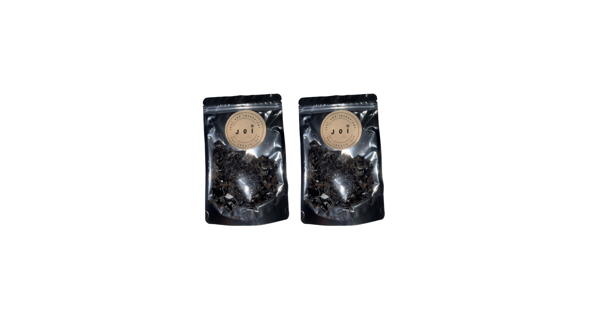 Packaged beef liver treats with JOI label on a white background