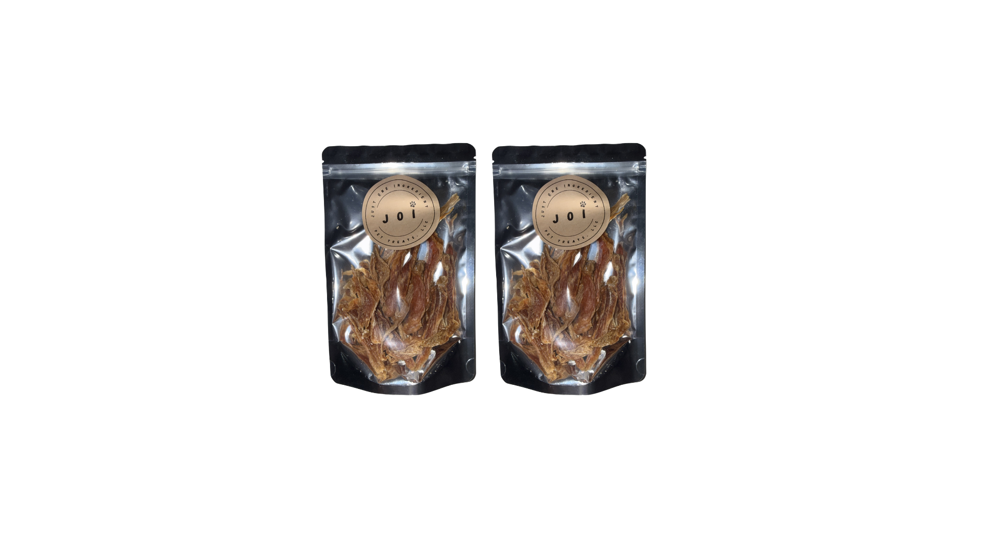 Packaged chicken breast treats with JOI label on a white background