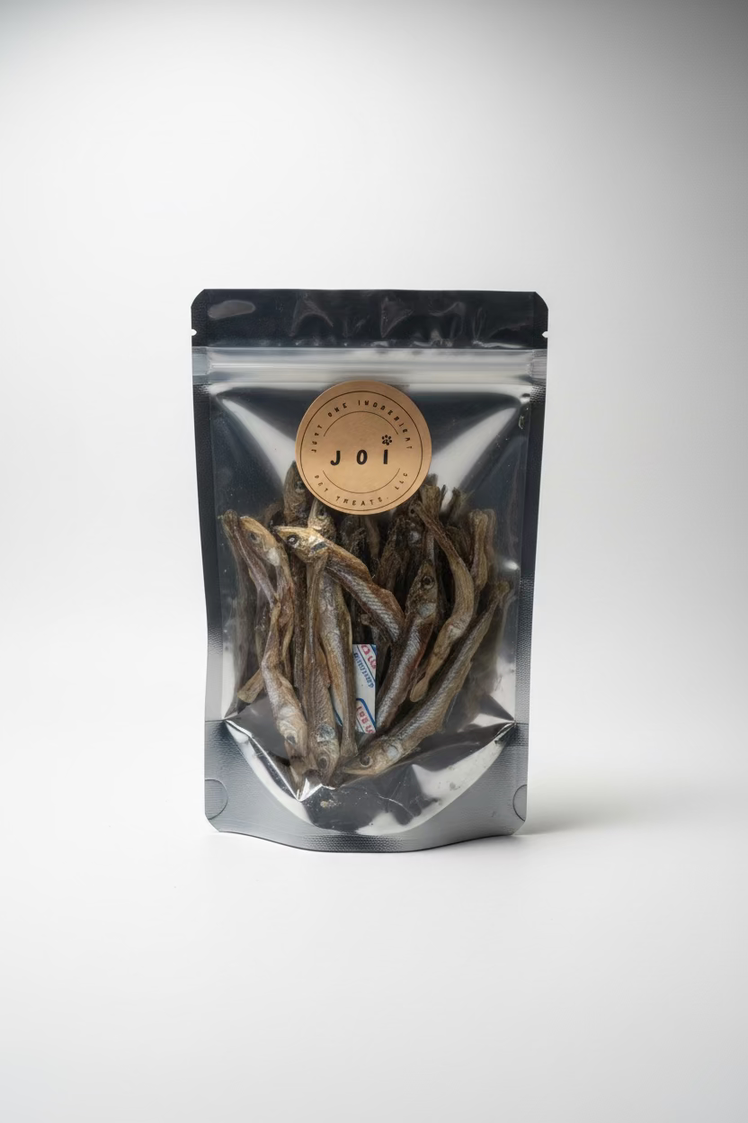JOI single ingredient dehydrated small smelt dog and cat treats package