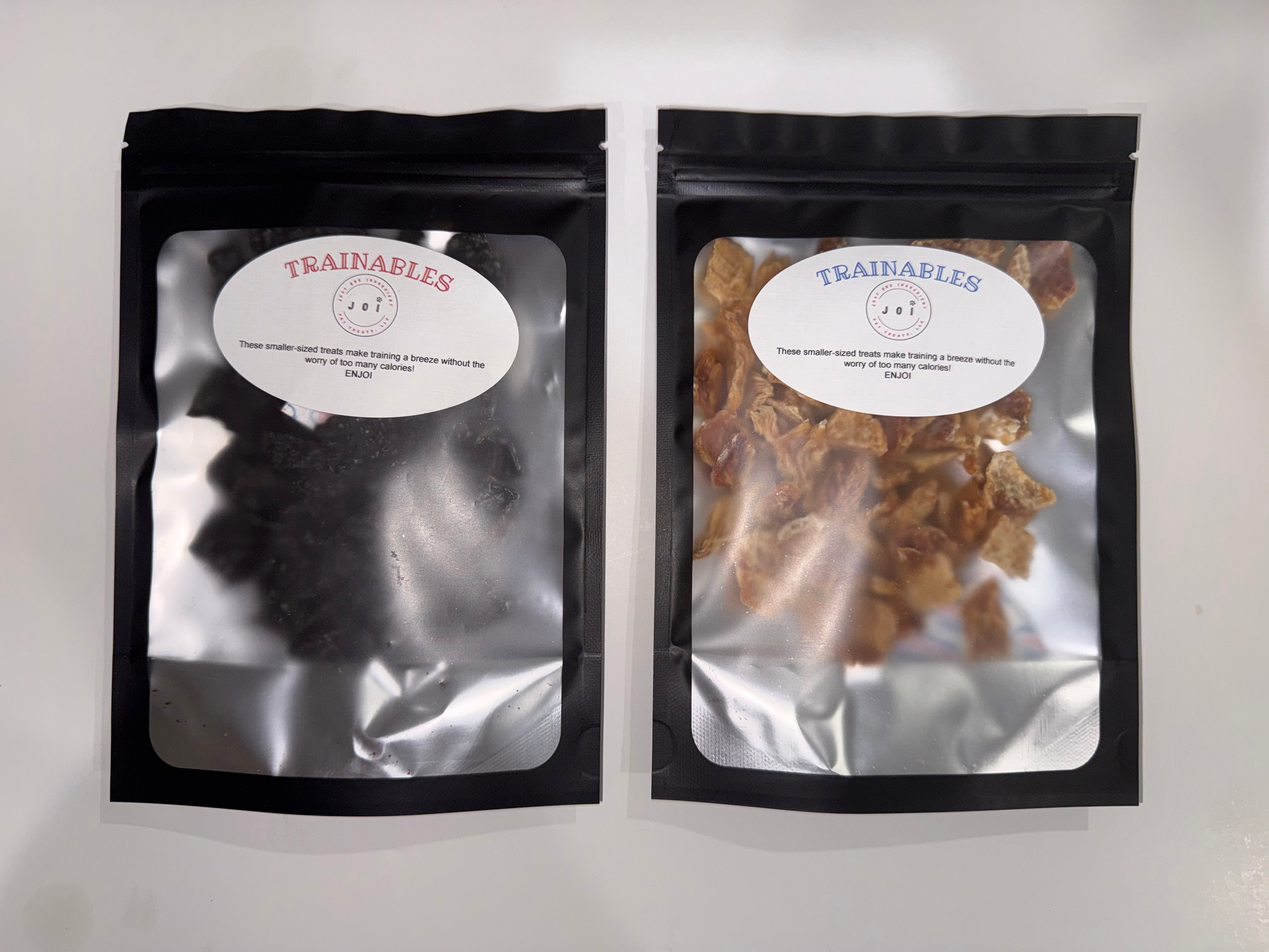 Packaged trainables treats bundle with JOI label on a white background