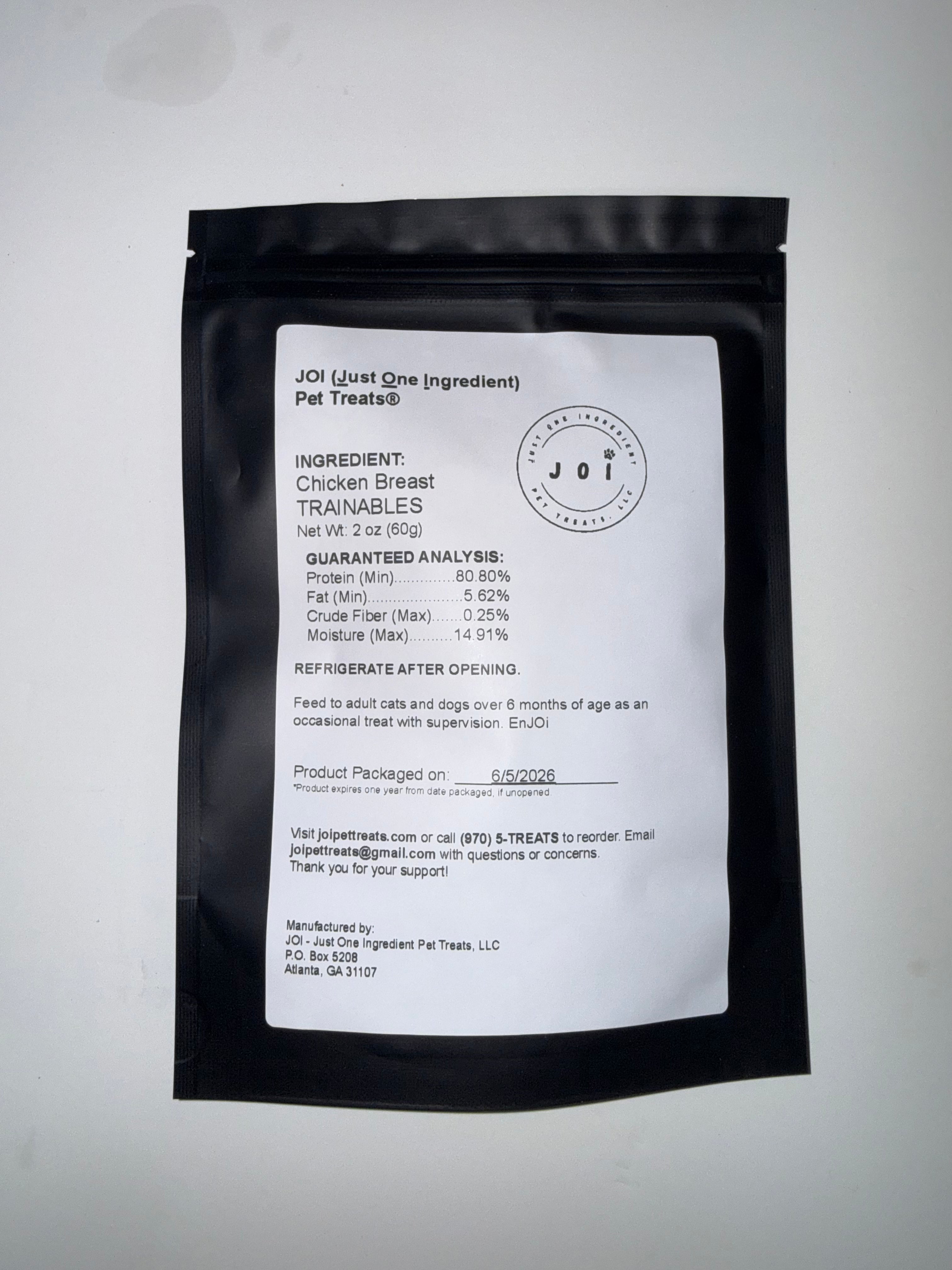 Packaging with a product ingredients, nutrition analysis, and storage instructions white label on a white background