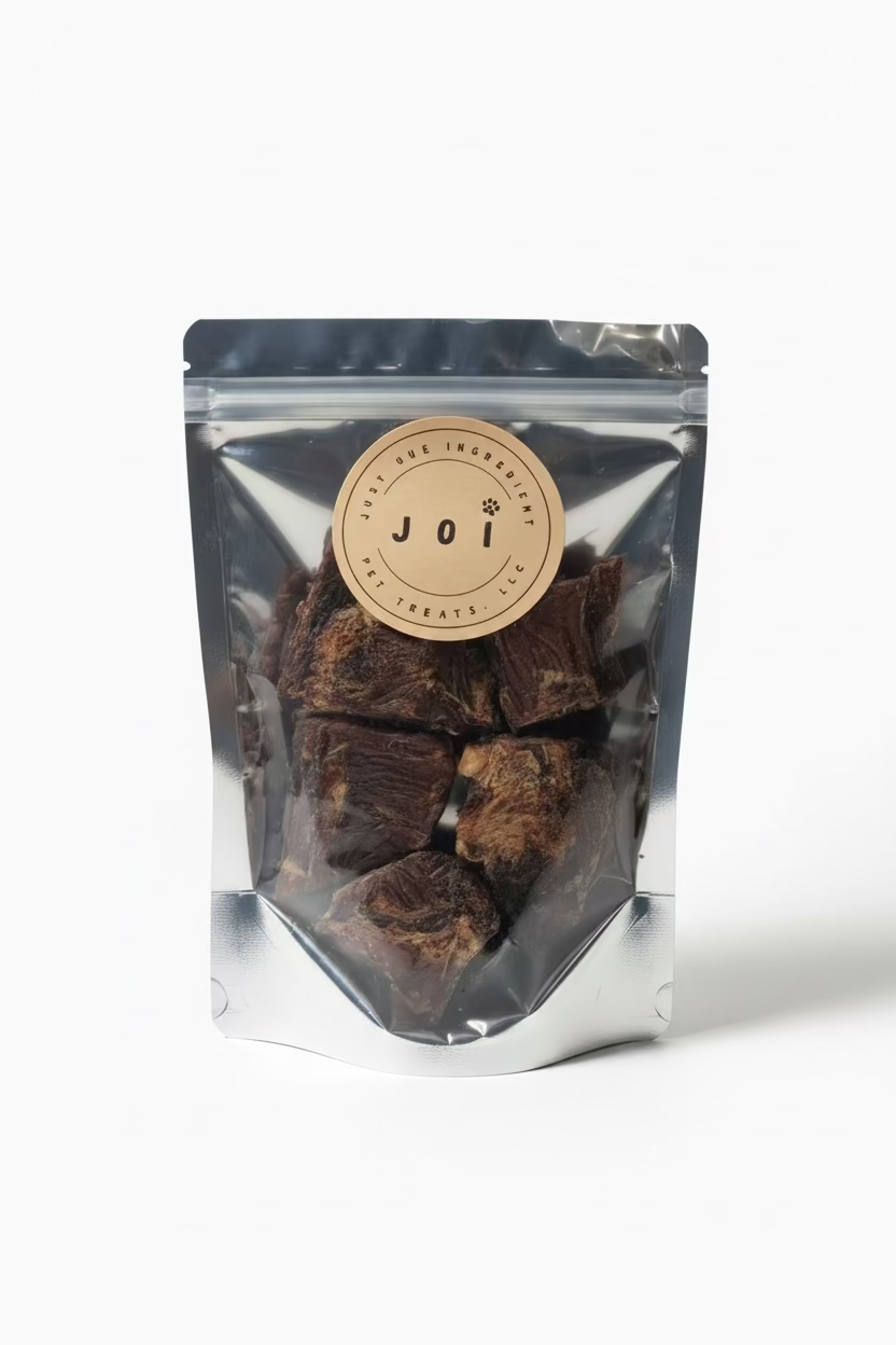 JOI single ingredient dehydrated turkey neck dog treat package