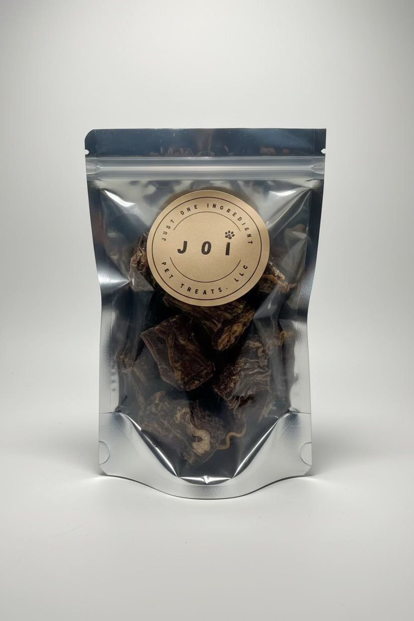 JOI single ingredient dehydrated turkey neck dog treat package