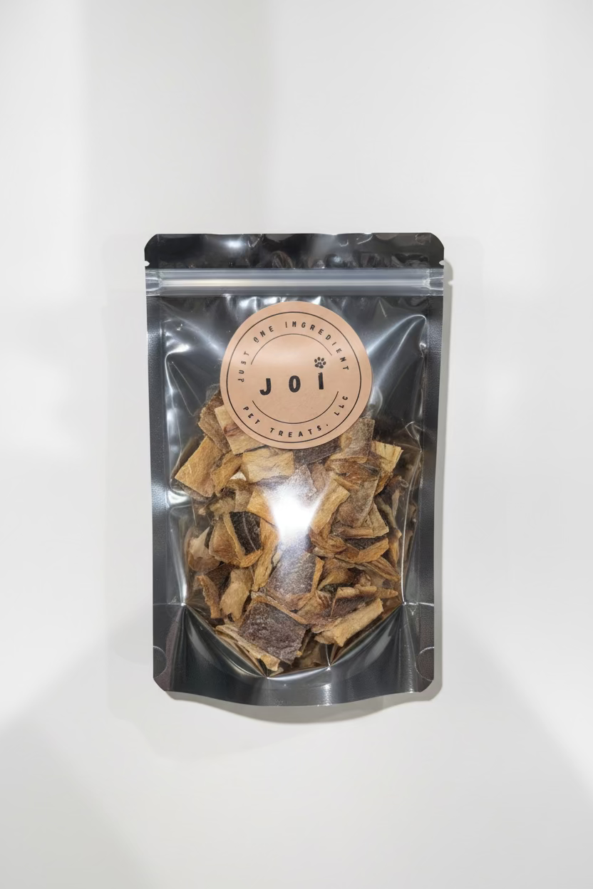 JOI single ingredient dehydrated whiting dog and cat treats package