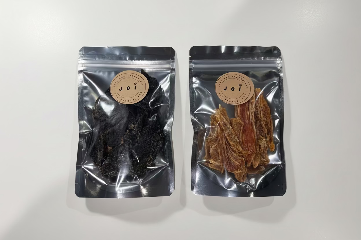 JOI single ingredient dehydrated chicken liver and chicken breast cat treat packages