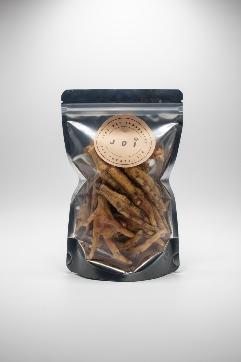 JOI single ingredient dehydrated chicken feet dog treat package