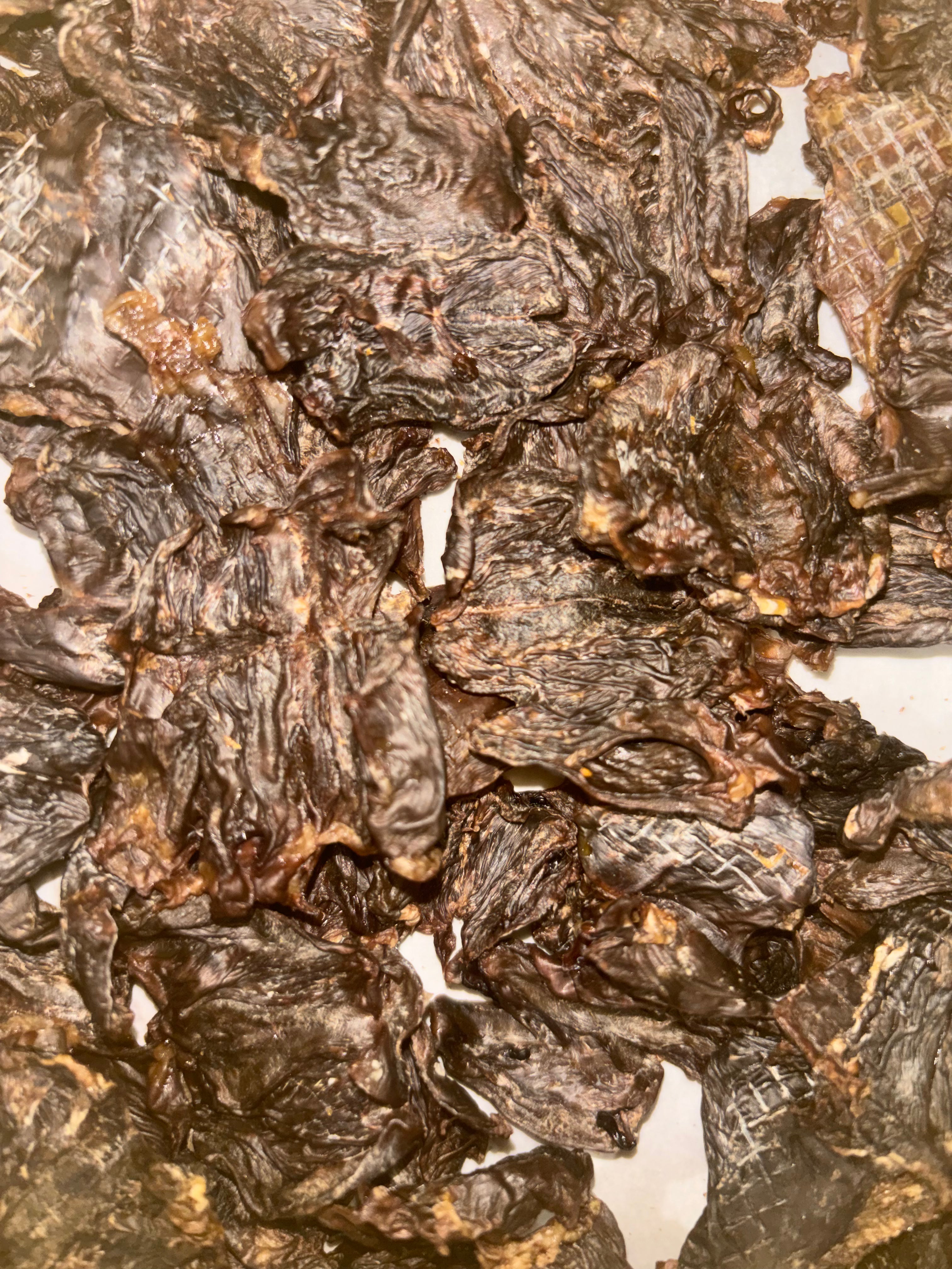Close-up of dehydrated chicken hearts