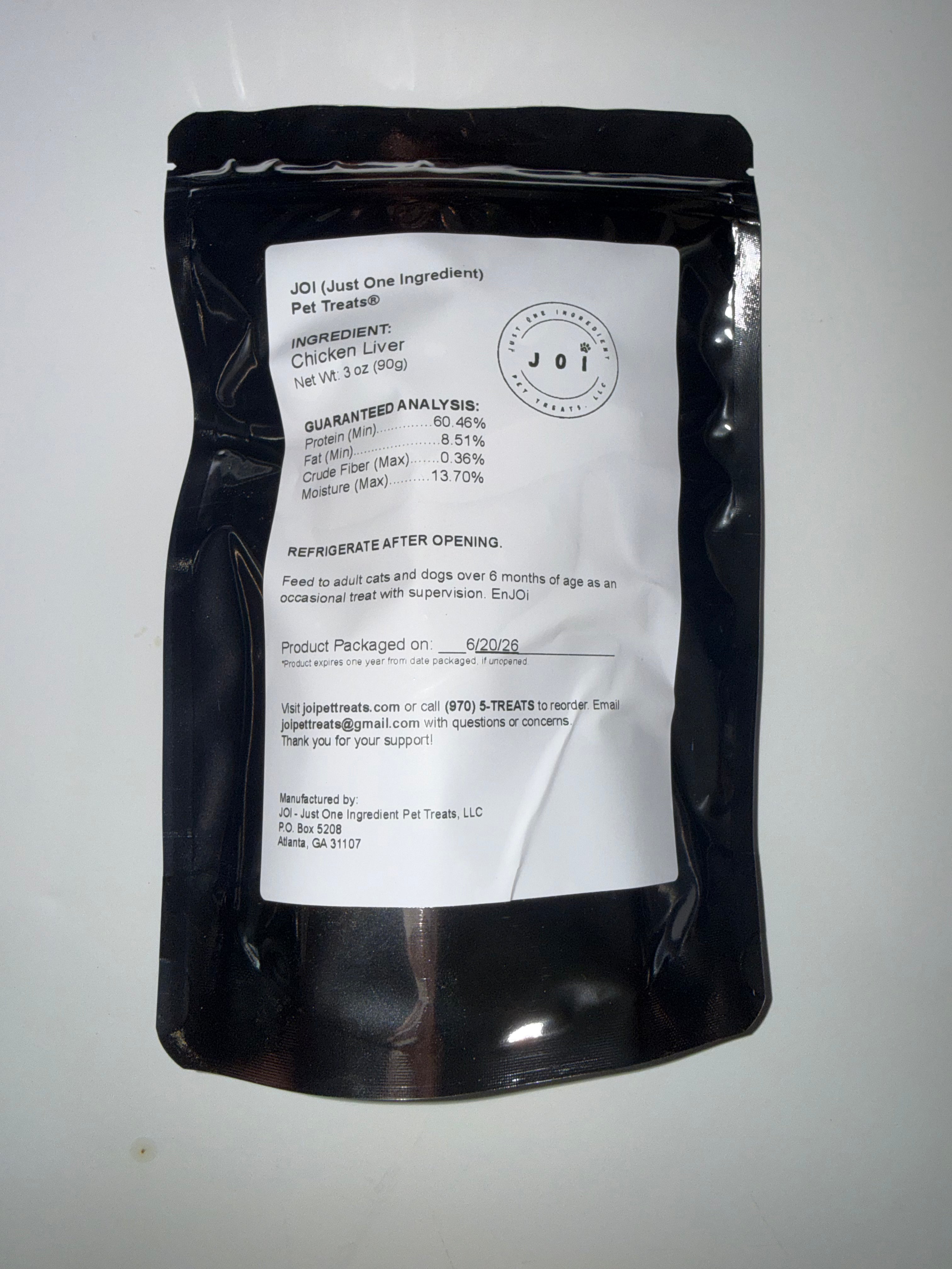 Packaging with a product ingredients, nutrition analysis, and storage instructions white label on a white background