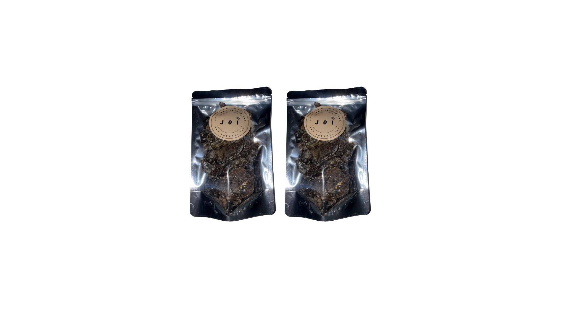Packaged chicken liver treats with JOI label on a white background