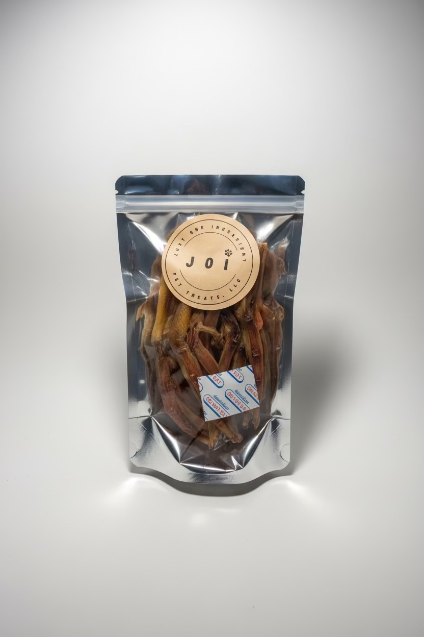 JOI single ingredient dehydrated duck feet dog treat package