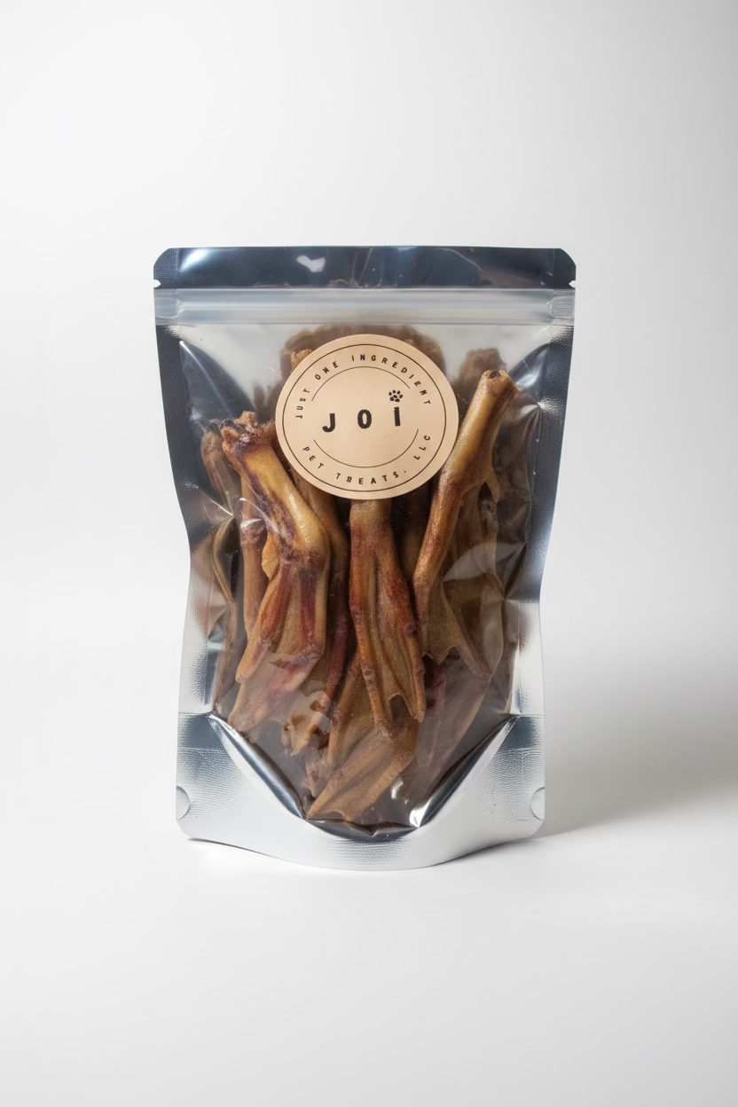 JOI single ingredient dehydrated duck feet dog treat package