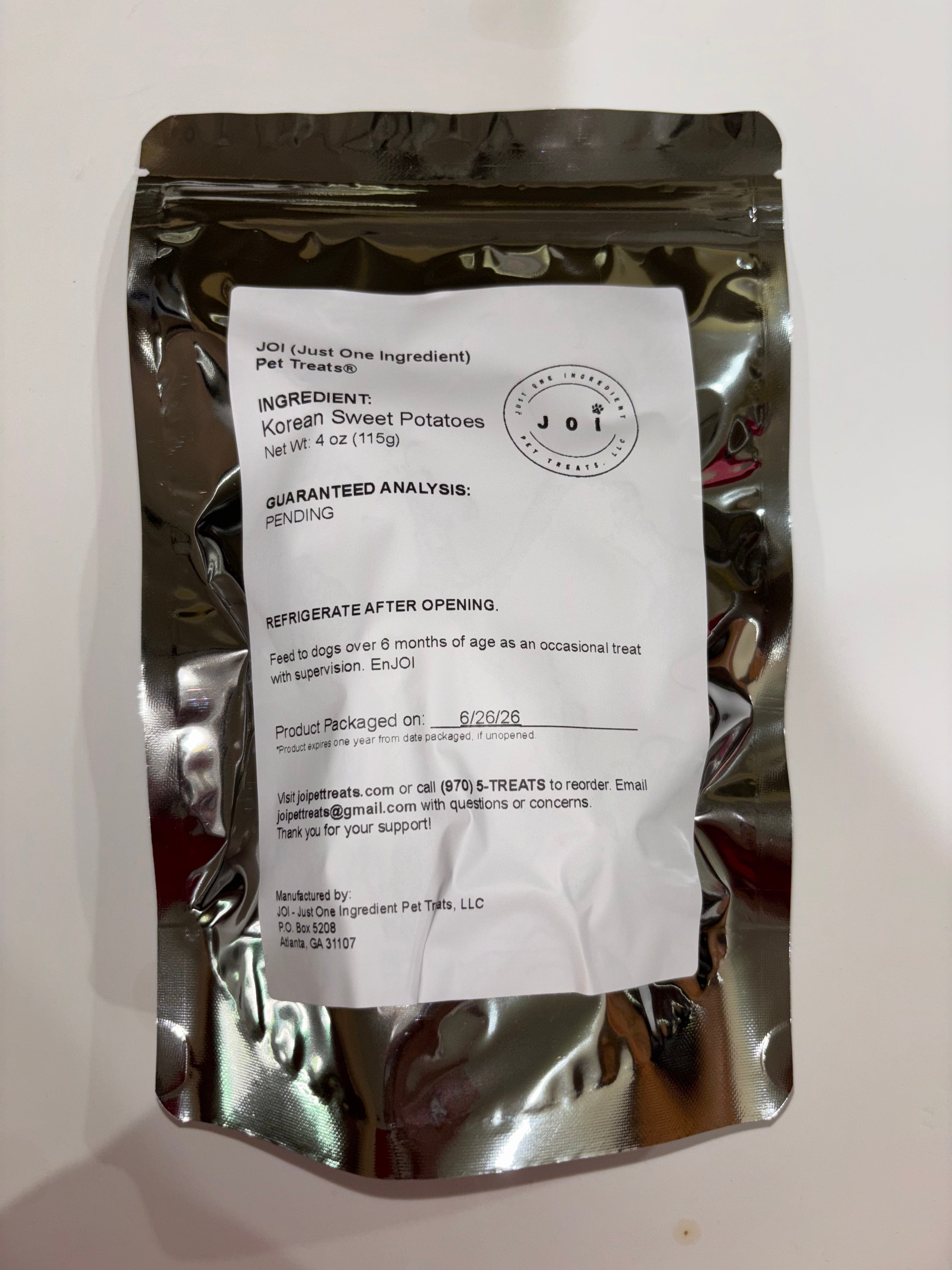 Packaging with a product ingredients, nutrition analysis, and storage instructions white label on a white background