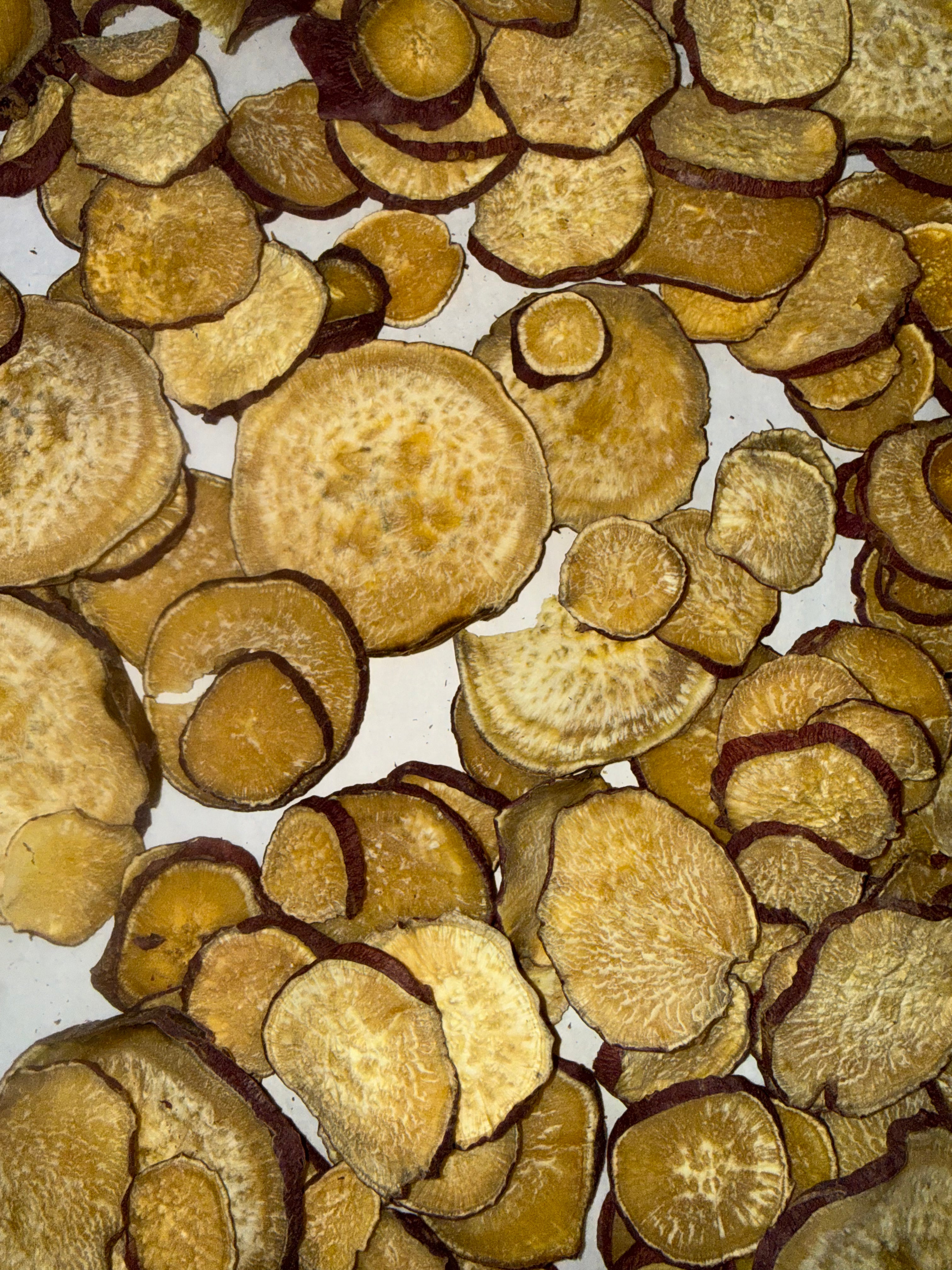 Close-up of dehydrated Korean sweet potatoes