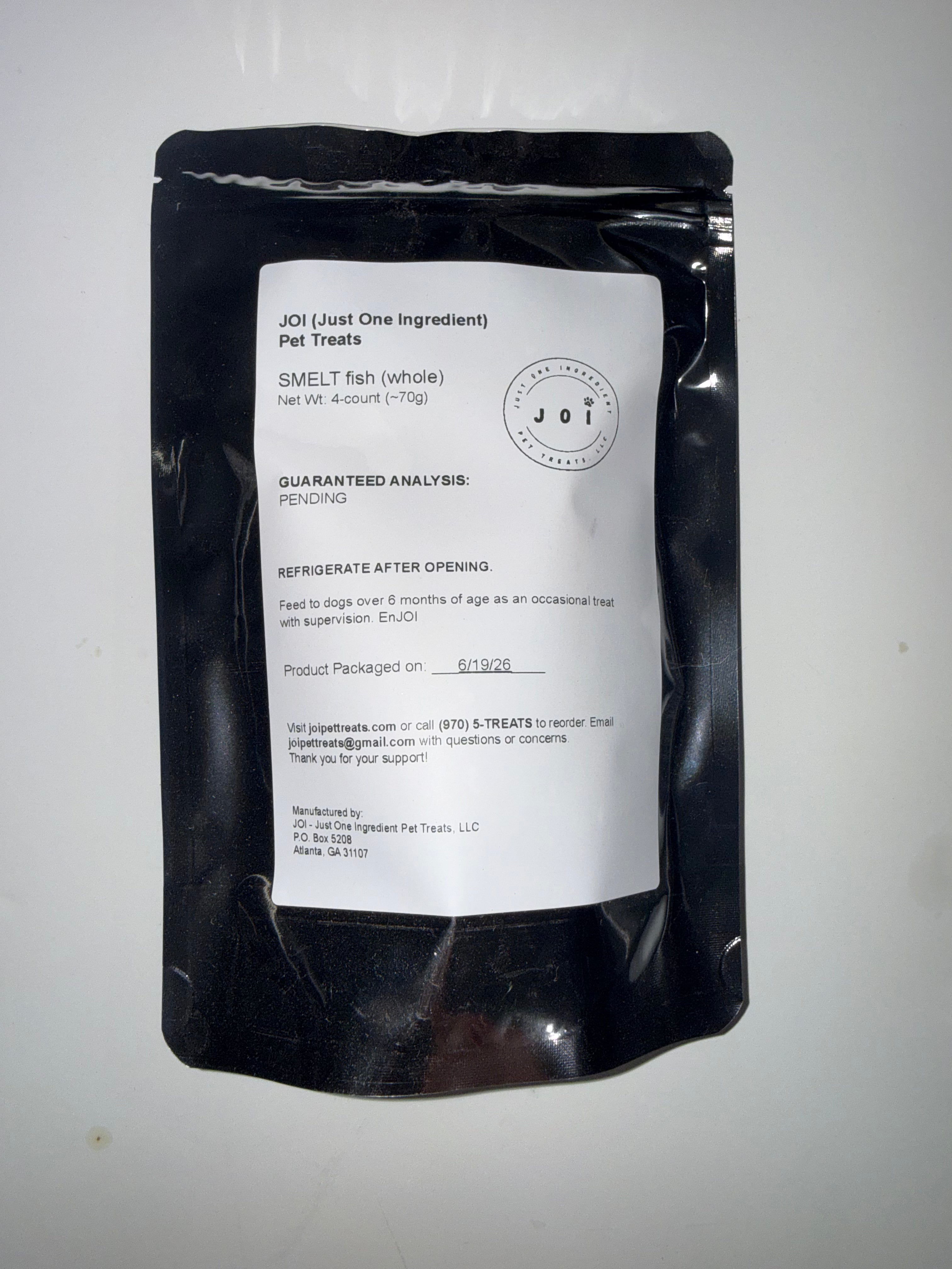Packaging with a product ingredients, nutrition analysis, and storage instructions white label on a white background