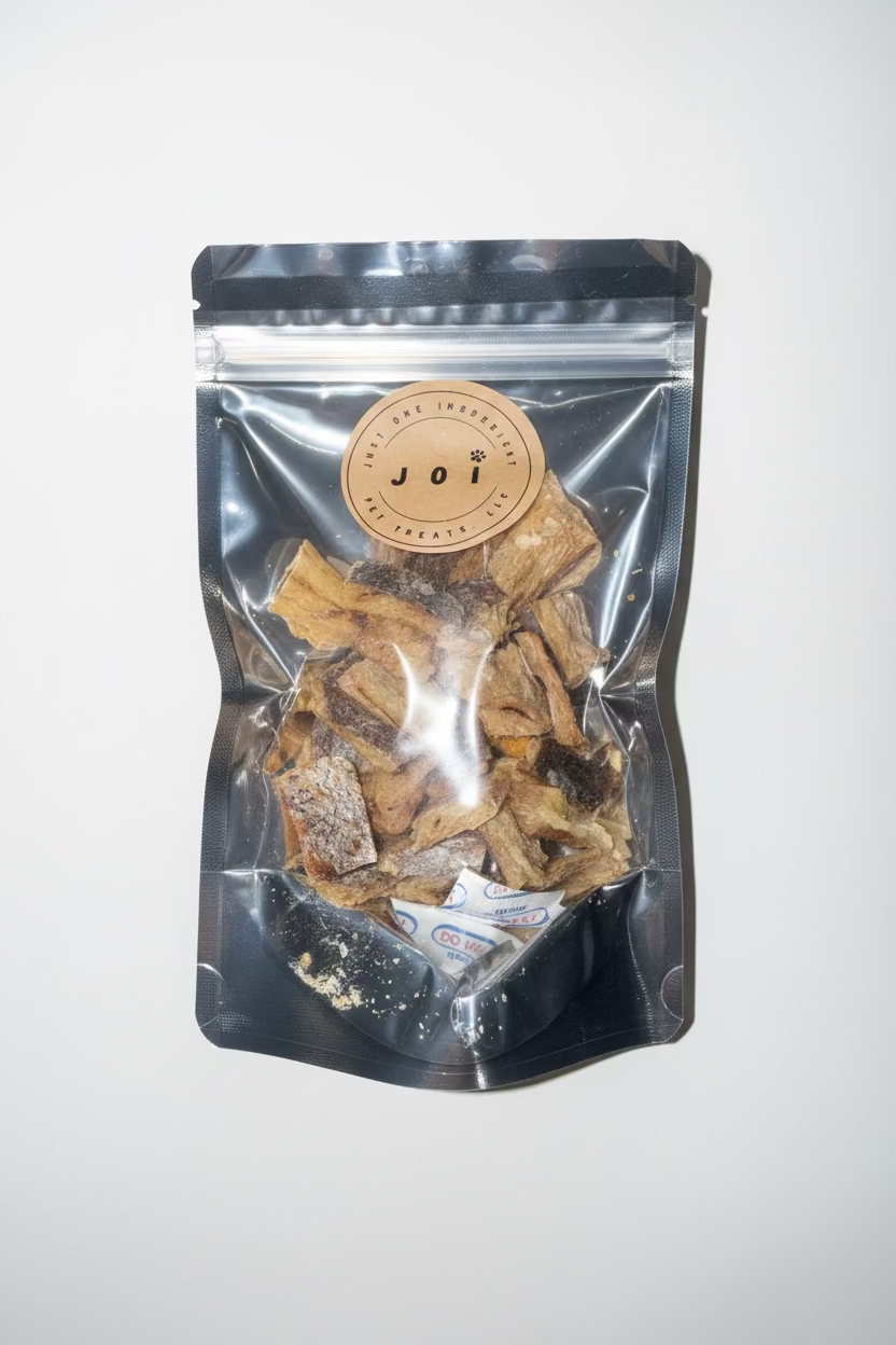 JOI single ingredient dehydrated whiting dog and cat treats package